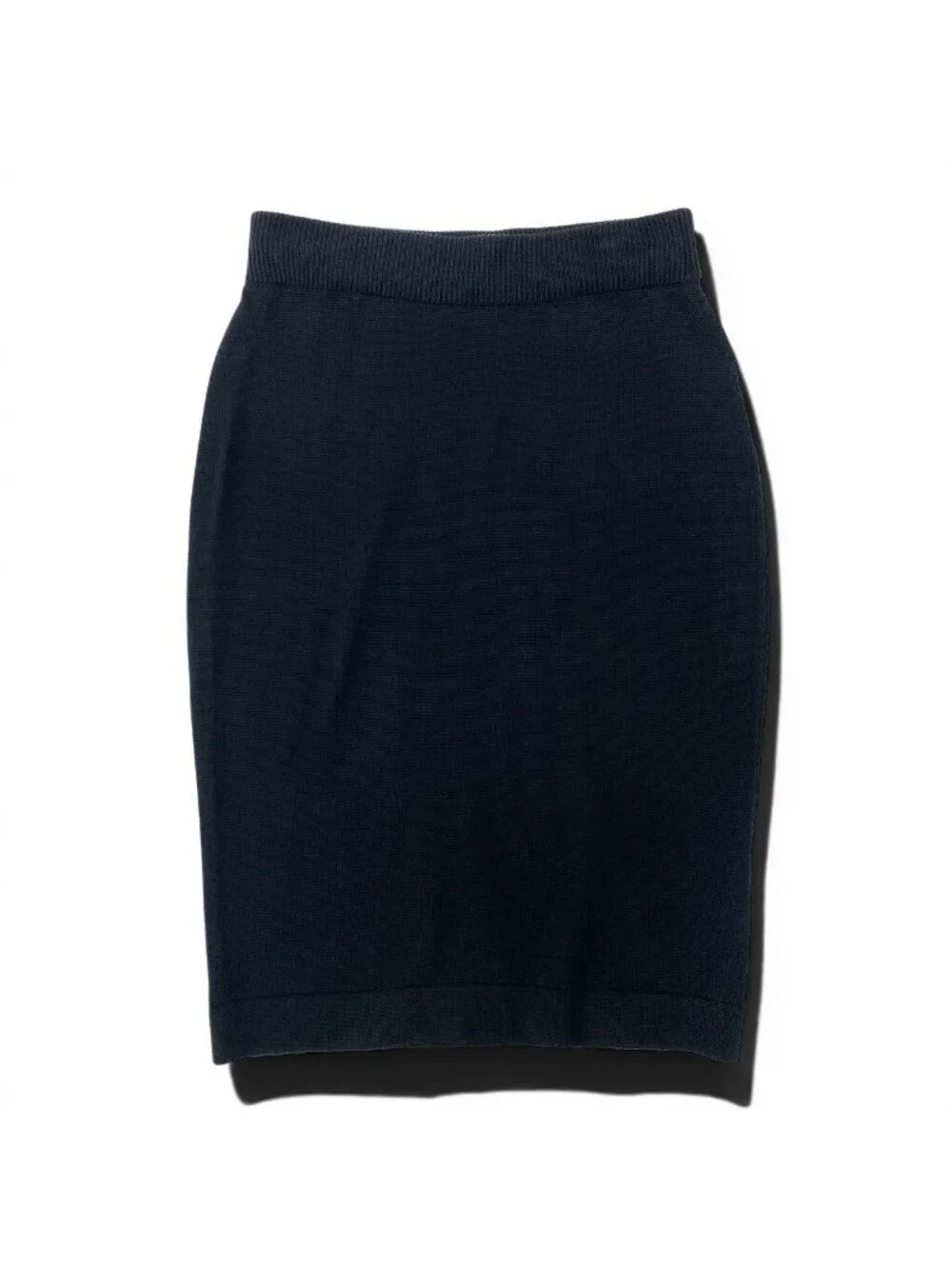 Chanel Vintage Knit Skirt Pencil Knee-Length Navy Cotton